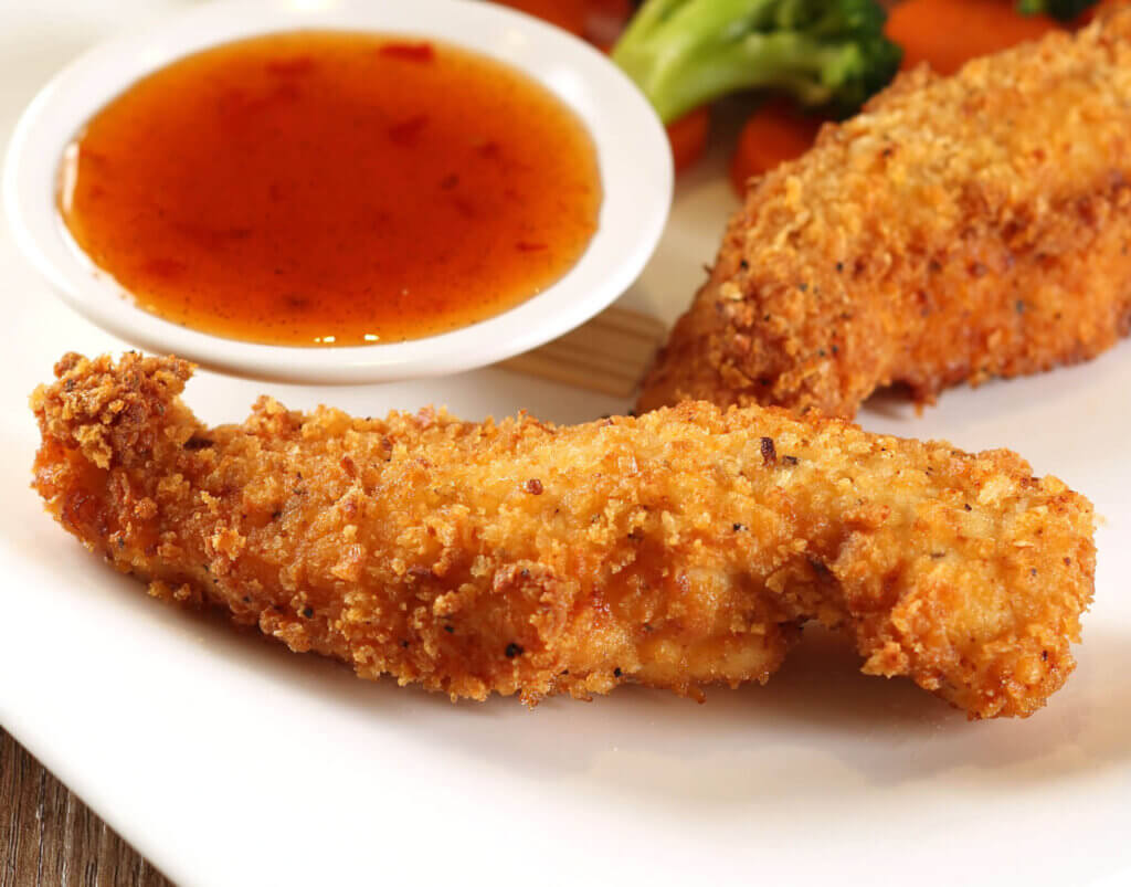 Almond Crusted Chicken Strips with Sauce