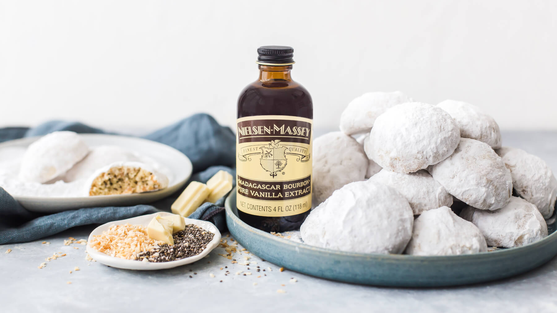 White Chocolate Coconut Chia Seed Snowball Cookies with Nielsen-Massey Madagascar Bourbon Pure Vanilla Extract